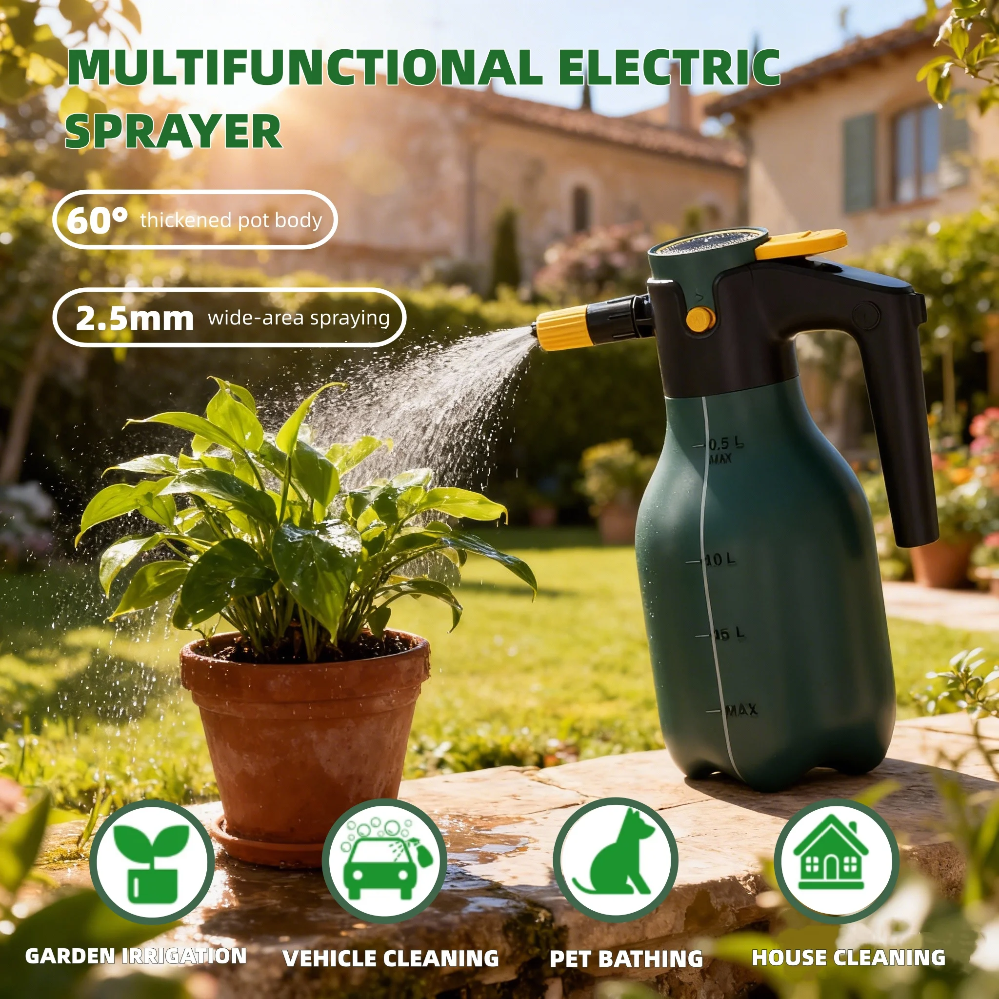 

2L Large-Capacity Electric Sprayer For Car Washing Foam Cleaning Tool Home Cleaning Thick Water Spray Bottle Watering Flowers