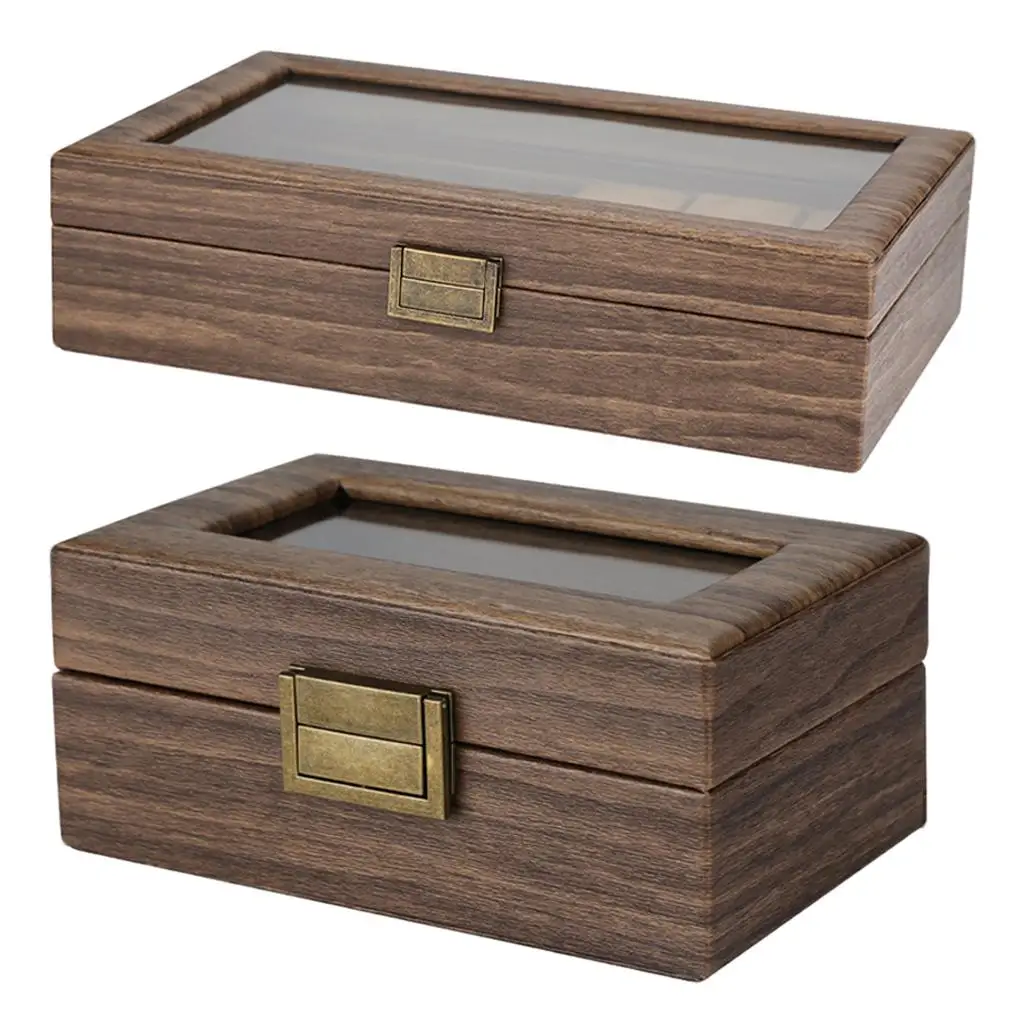 Portable Watch Box Wooden Display Case w/Clear Top and Lock Jewelry Storage
