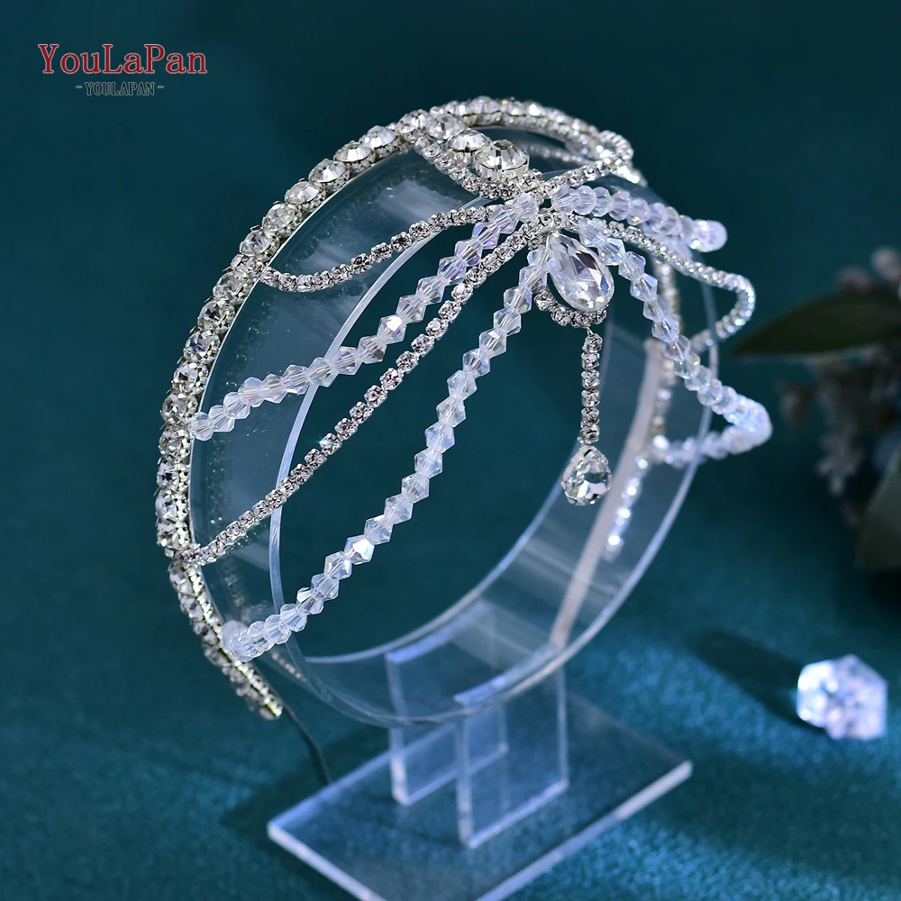 YoulaPan-Luxo Cristal Testa Headband, Acessórios De Cabelo De Noiva, Tiaras De Casamento, Brilhante Strass Tiaras para Noivas HP665