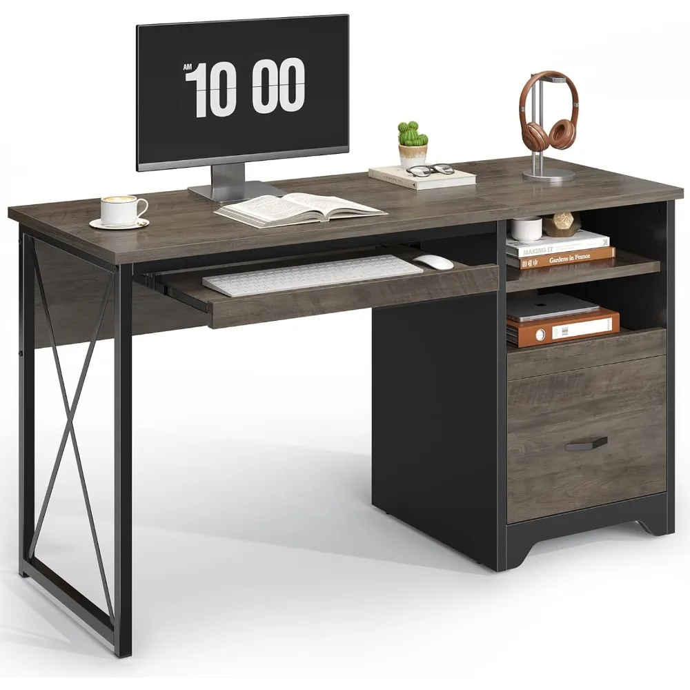 

47 reversible teacher desk with drawers, industrial computer desk with drawers, storage and keyboard tray