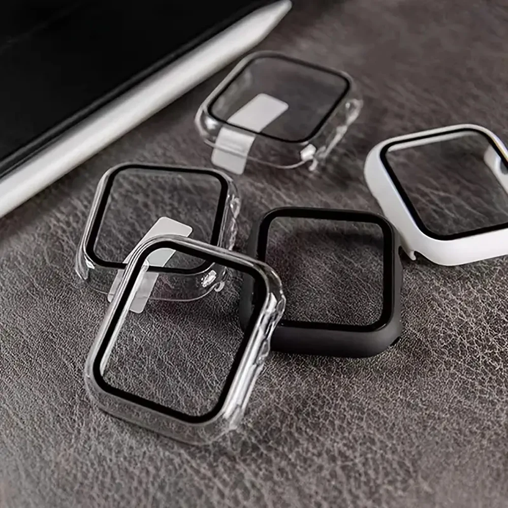 2 Pack Case For Apple Watch 11 10 9 8 7 6 SE 46mm 42mm 45mm 44mm 41mm 40 Screen Protector Tempered Glass PC Bumper iWatch Cover