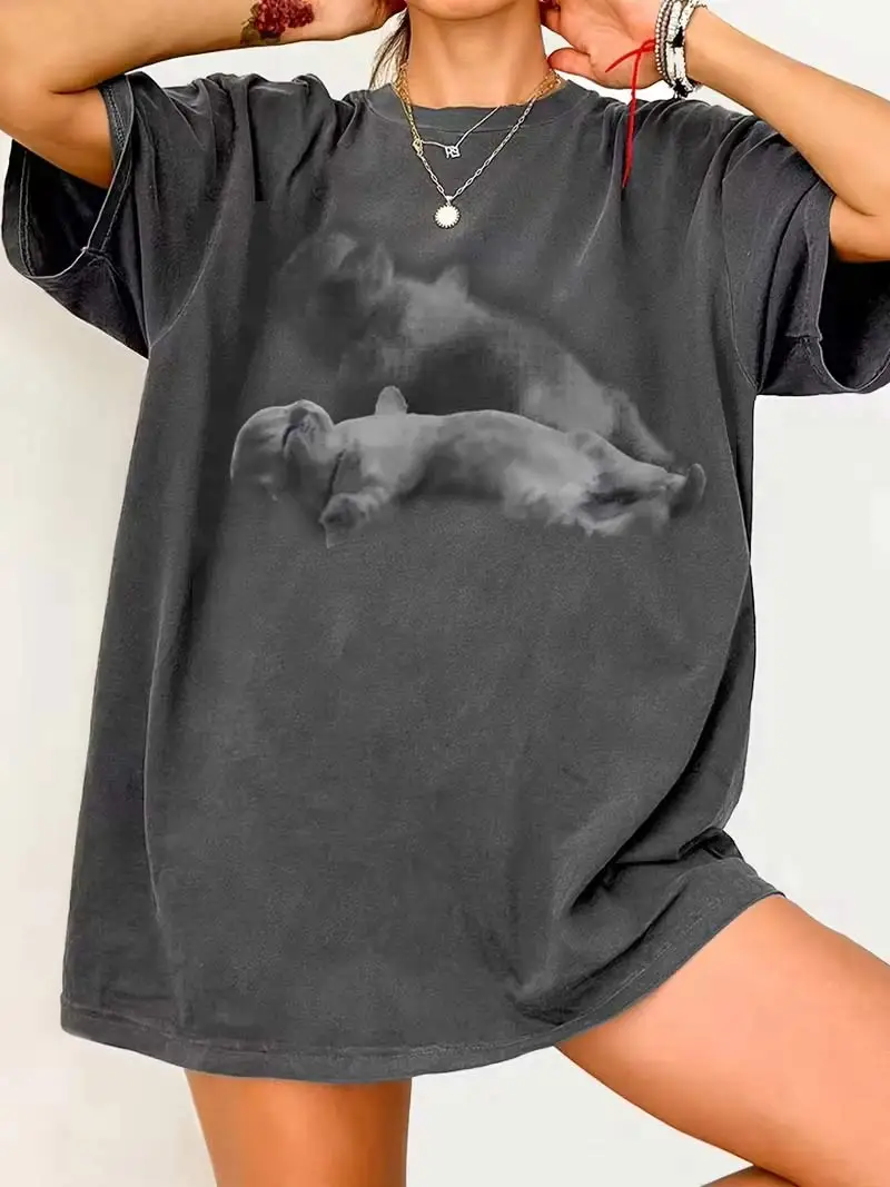 Women Sleepy Cat Funny Meme Loose T-Shirt Tee Men Oversized Cotton Casual Harajuku Summer Silly Cats Kitten Lover Shirt Clothing