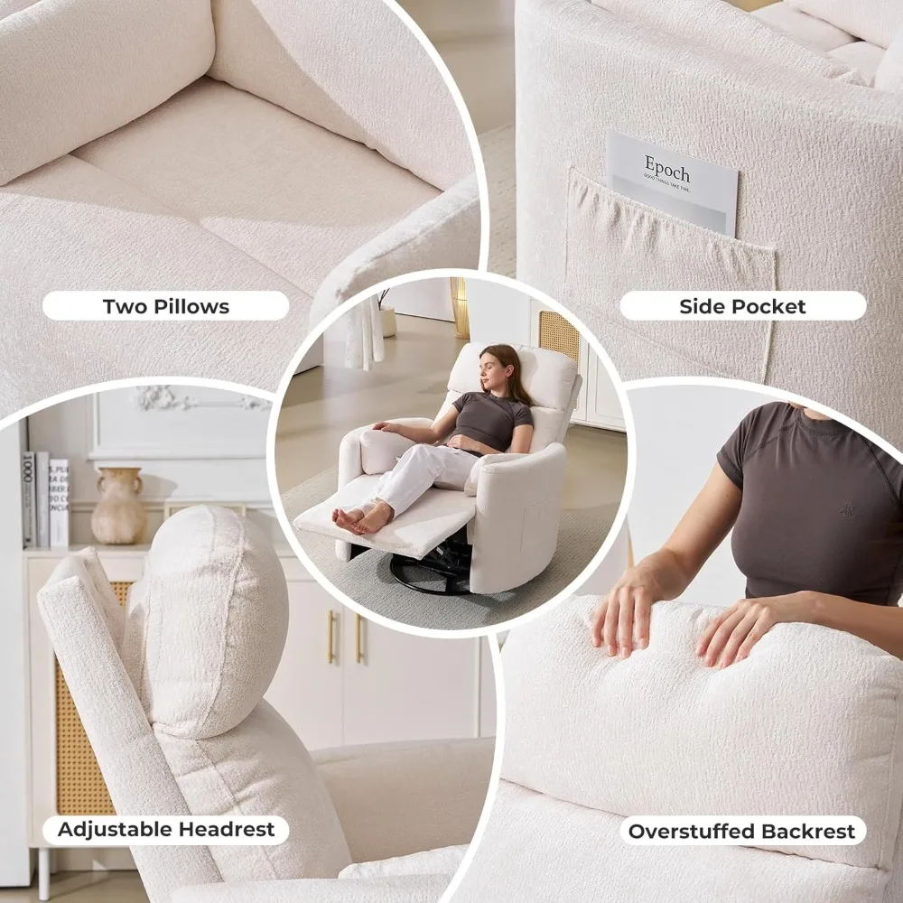 Oversized Swivel Recliner Chair with Massage and Heat, Rocking Chair Nursery with Adjustable Headrest, Rocking Chair Nursery