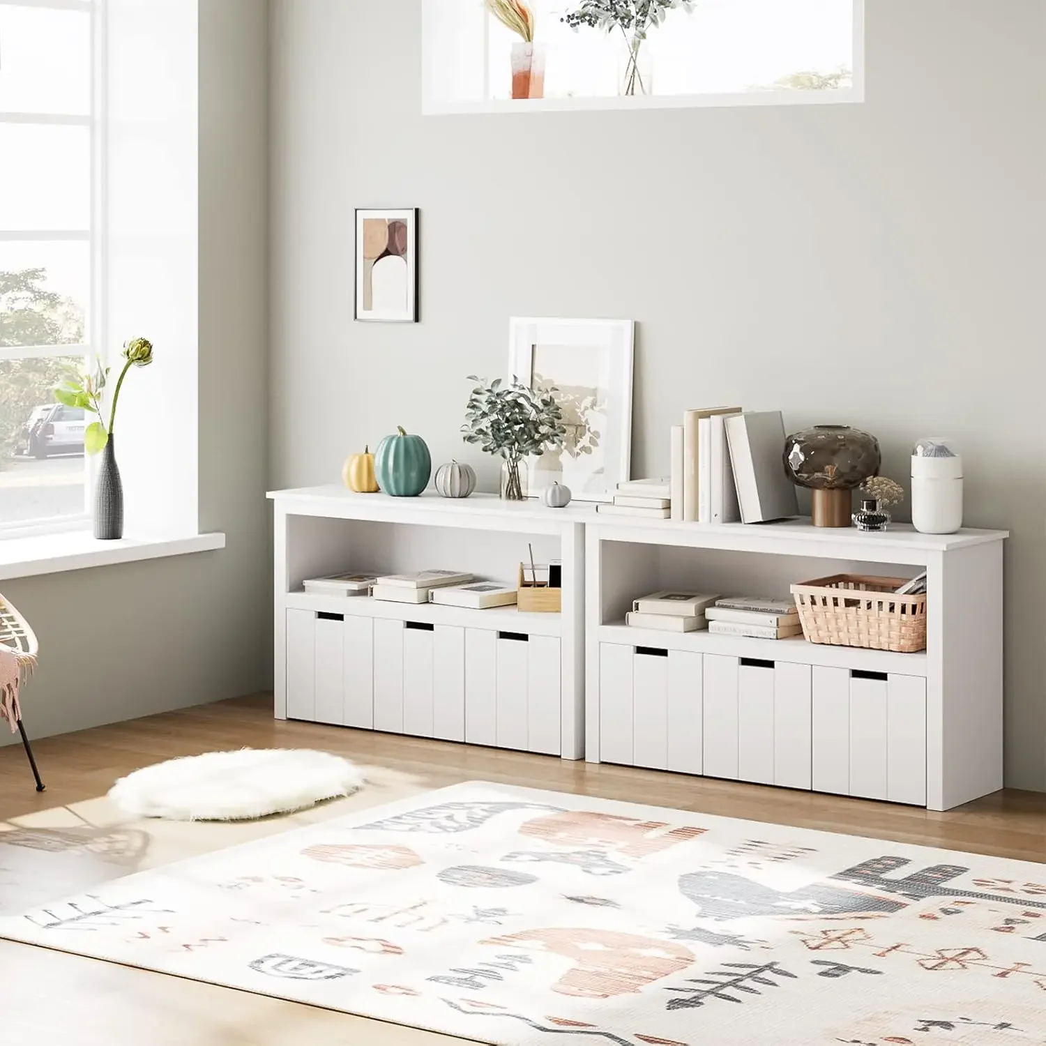 Toy Storage Cabinet with 3 Movable Drawers, Floor Storage Organizer with Hidden Wheel & Large Open , Organizer Chest for Playroo