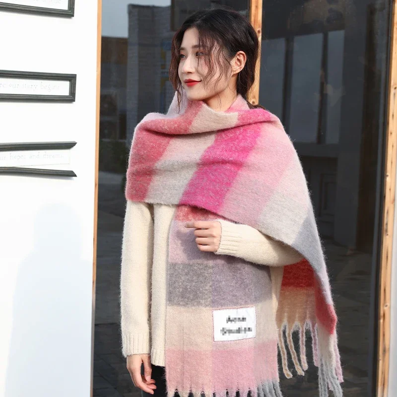 Marshmallow Scarf For Women 2023 New Rainbow Plaid Scarf Autumn Winter Plaid Scarf Long Shawl Warm Soft Thickened Large Shawl