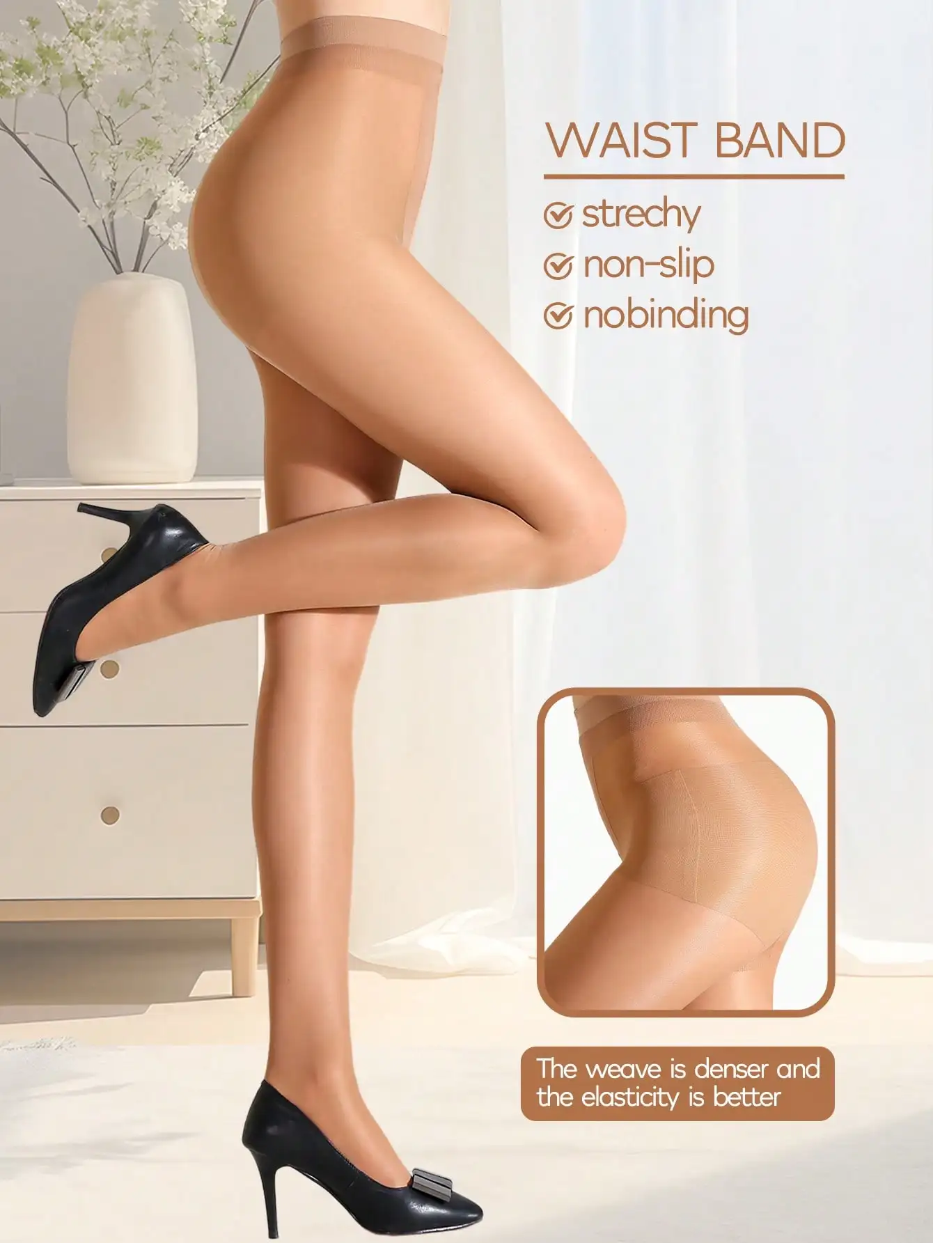 

Women's Ultra-Thin 20D Sheer T-Back Pantyhose with Stretch Waistband