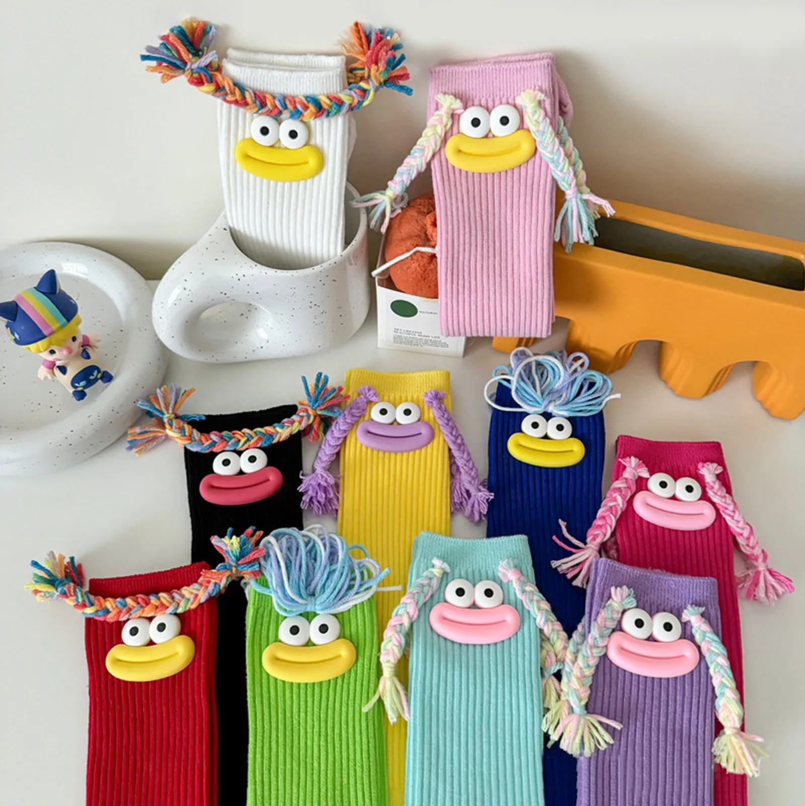 Frau Mittlere Länge Kawaii Cartoon Bunte Socke Mädchen Großen Mund Zöpfe Lustige Baumwolle Lange Socken Weibliche Nette Über Knie Hohe Strümpfe – Detail 26