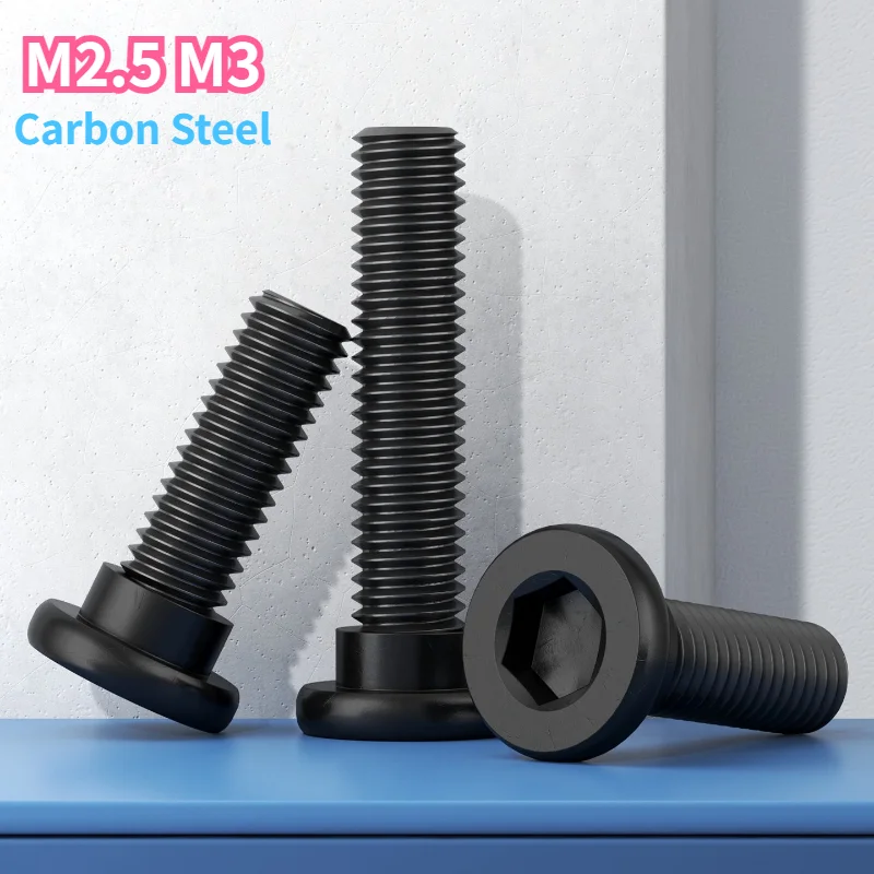 12.9 Grade High-strength Carbon Steel Hexagonal Flat Head Step Screw M2.5 M3 Black with Shoulders Screw Step Positioning Bolt