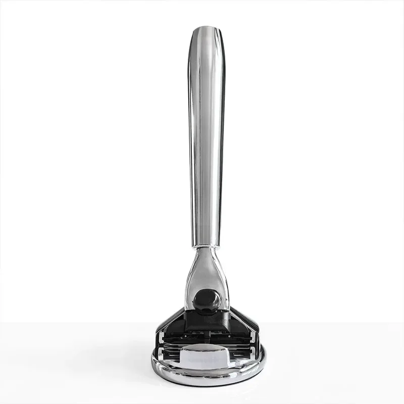 Manual Professional Face Care Beard Razor with Metal Handle, 3 Layers Blade, Safety Razor Stand, Shaving Base for Men