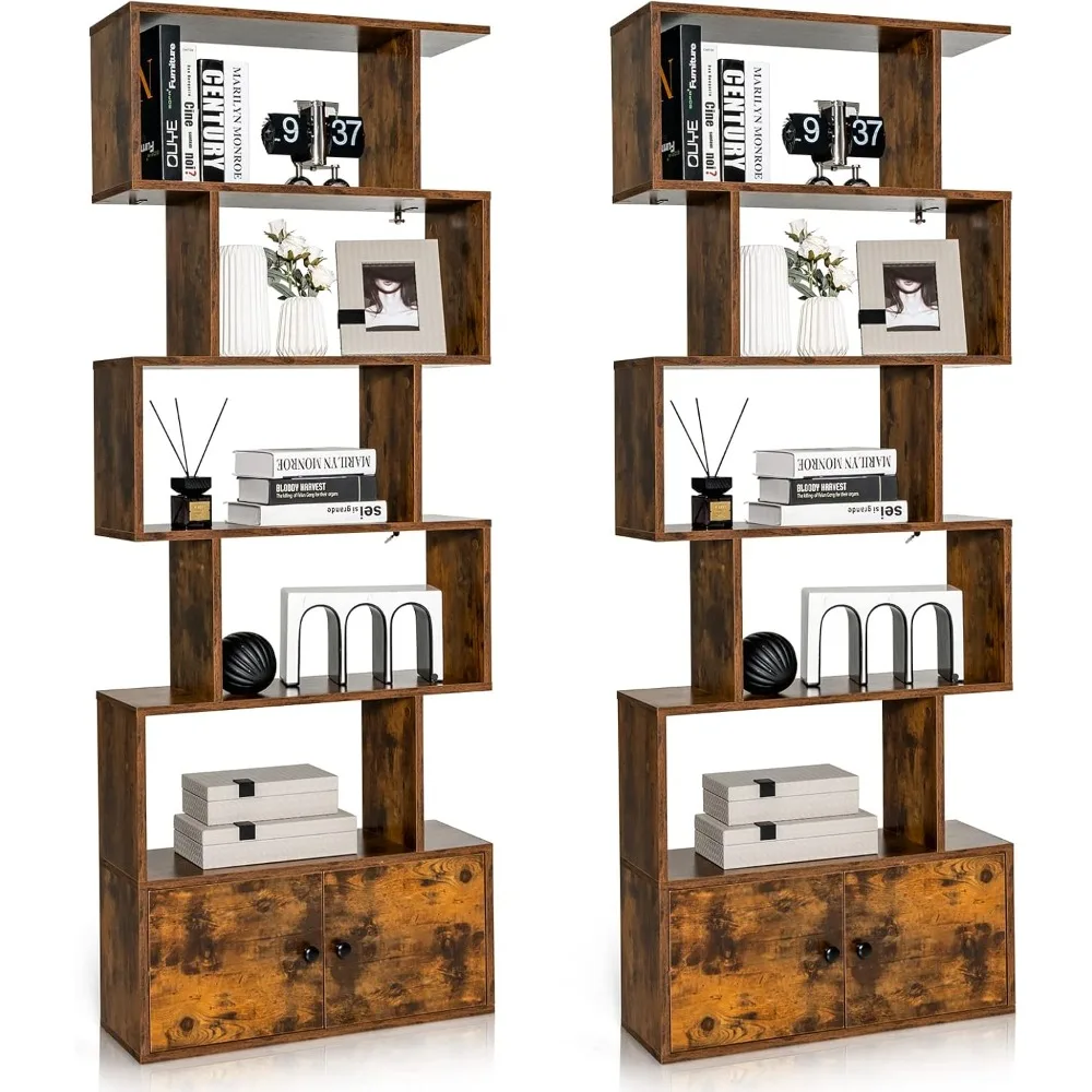 

2 sets of 6-story geometric bookshelves with cabinets and independent display shelves with anti flipping devices