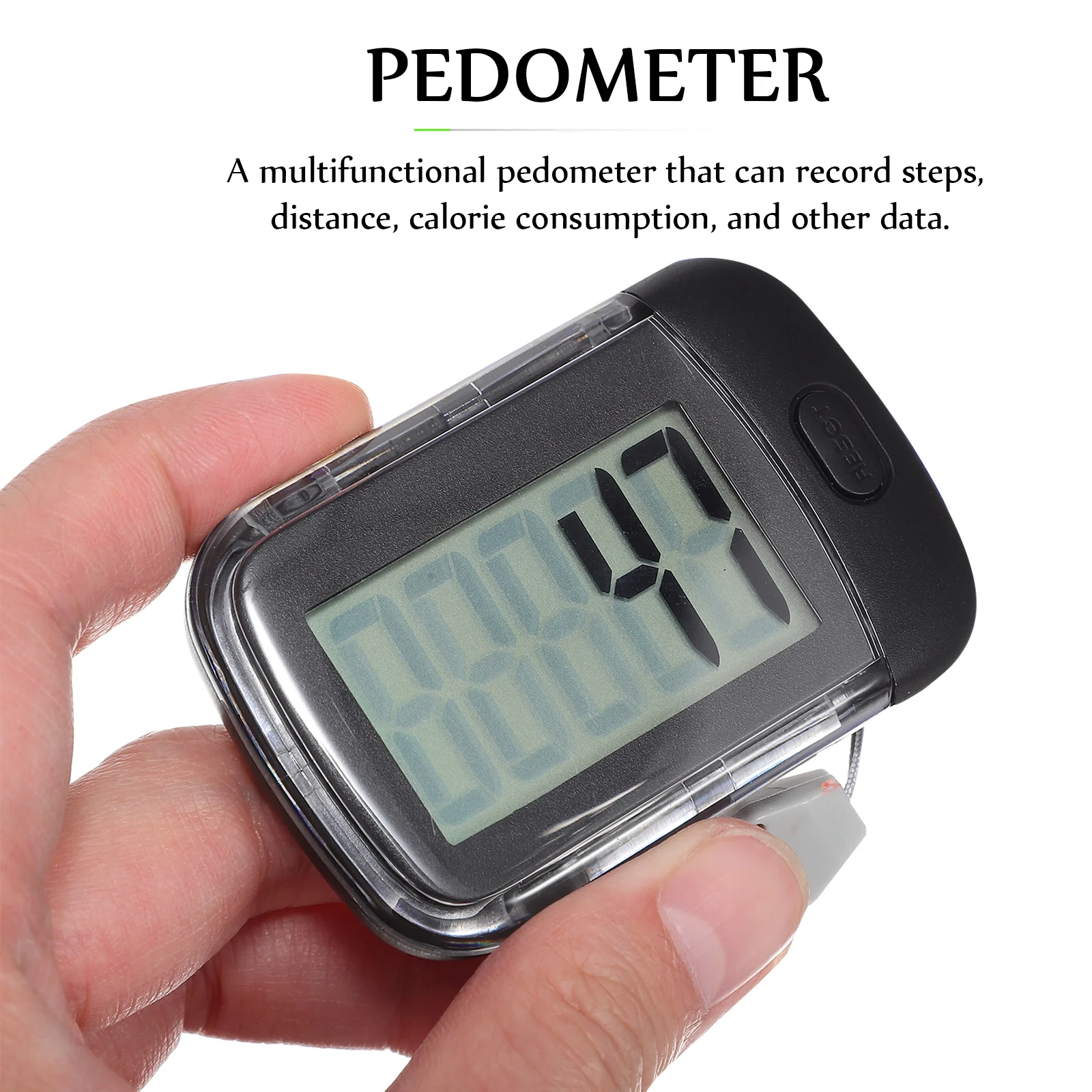 Pedometer with Waist Clip and Lanyard Black on for Walking Steps Miles Pedometers Fitness Women Activity Seniors Foot