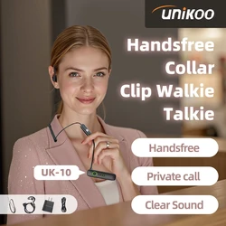 UNIKOO UK10 Mini Collar Clip Walkie Talkies  Portable Long Range  Two Way Radio Handsfree Communication Set  with Earphone
