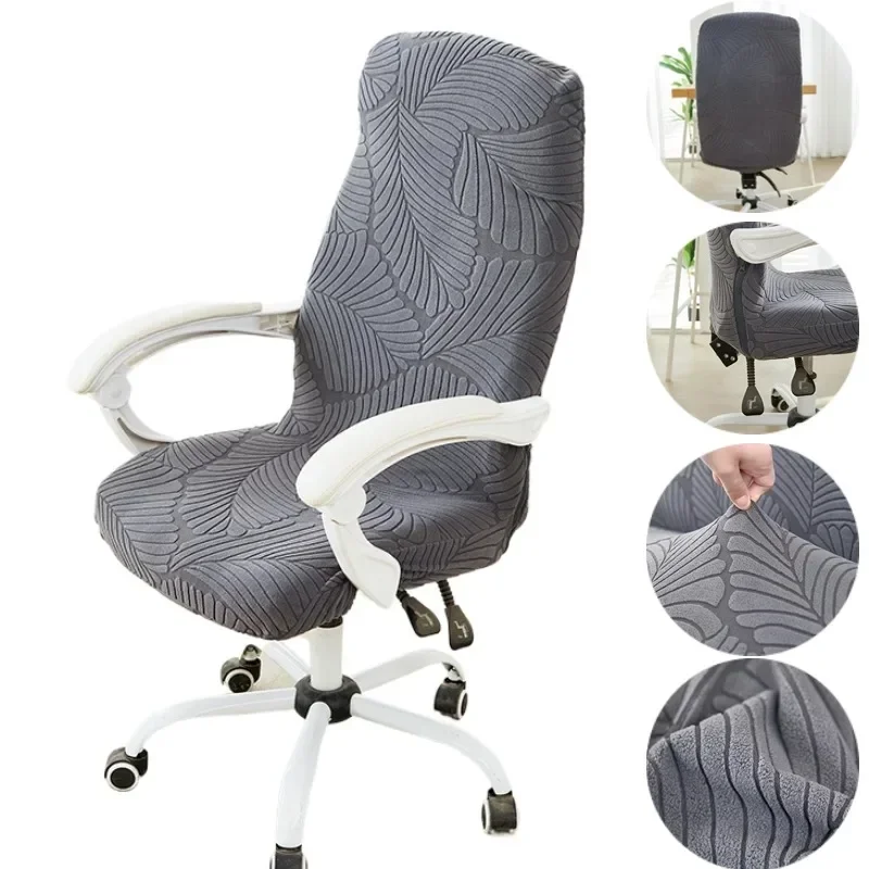 

Leaves Jacquard Office Chair Cover Elastic Computer Chair Covers Anti-slip Chair Seat Slipcovers for Gaming Room Protector