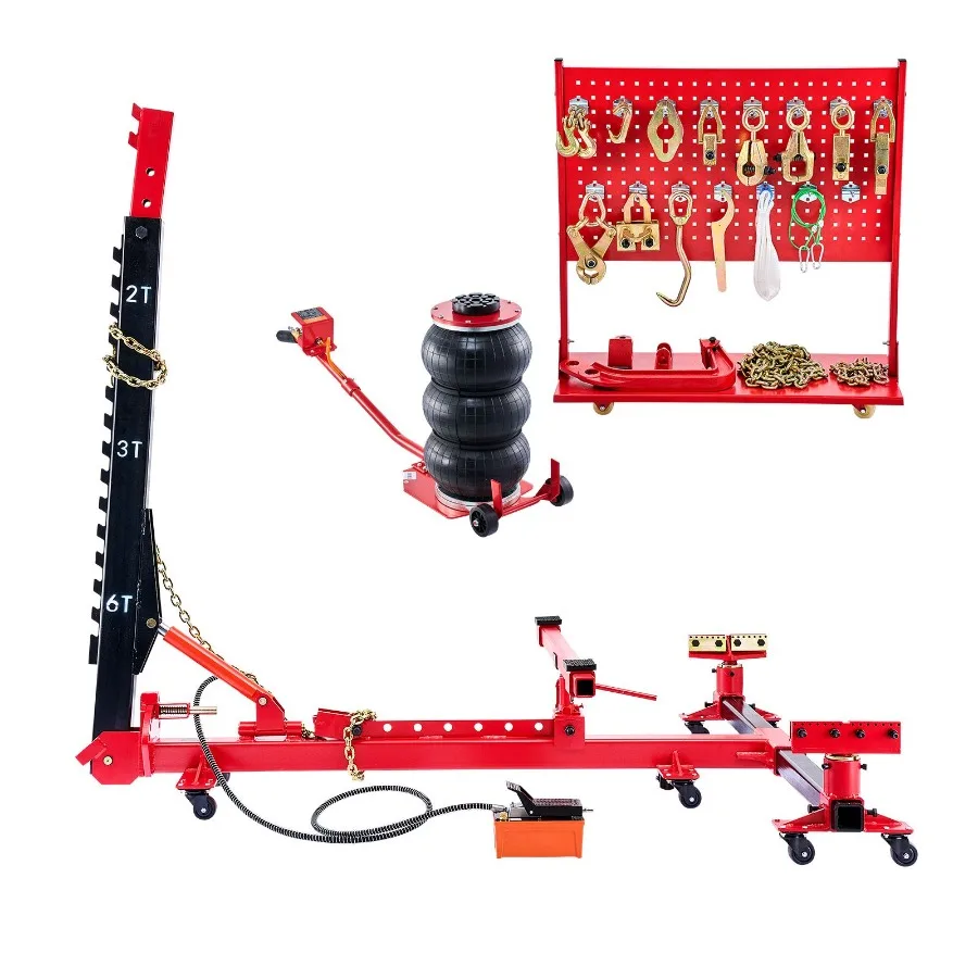 Auto Body Frame Puller Straightener 6T Tension Car Body Repair Equipment with 3T Airbag Jack and 6000PSI Hydraulic Foot Pump In