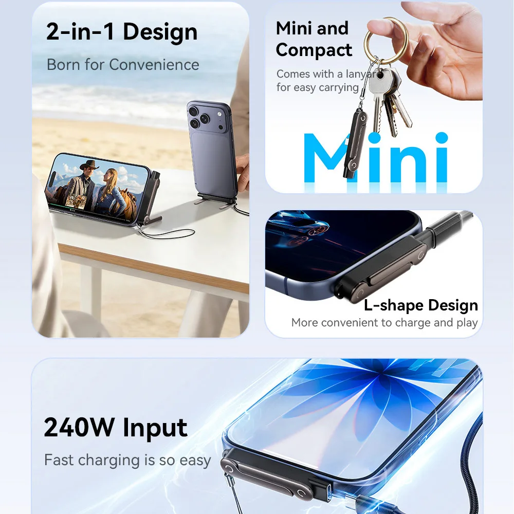 2 In 1 USB C To Type C OTG Adapter Folding Adapter 240W Fast Charging Converter Multi-functional Phone Charge Bracket For IPhone