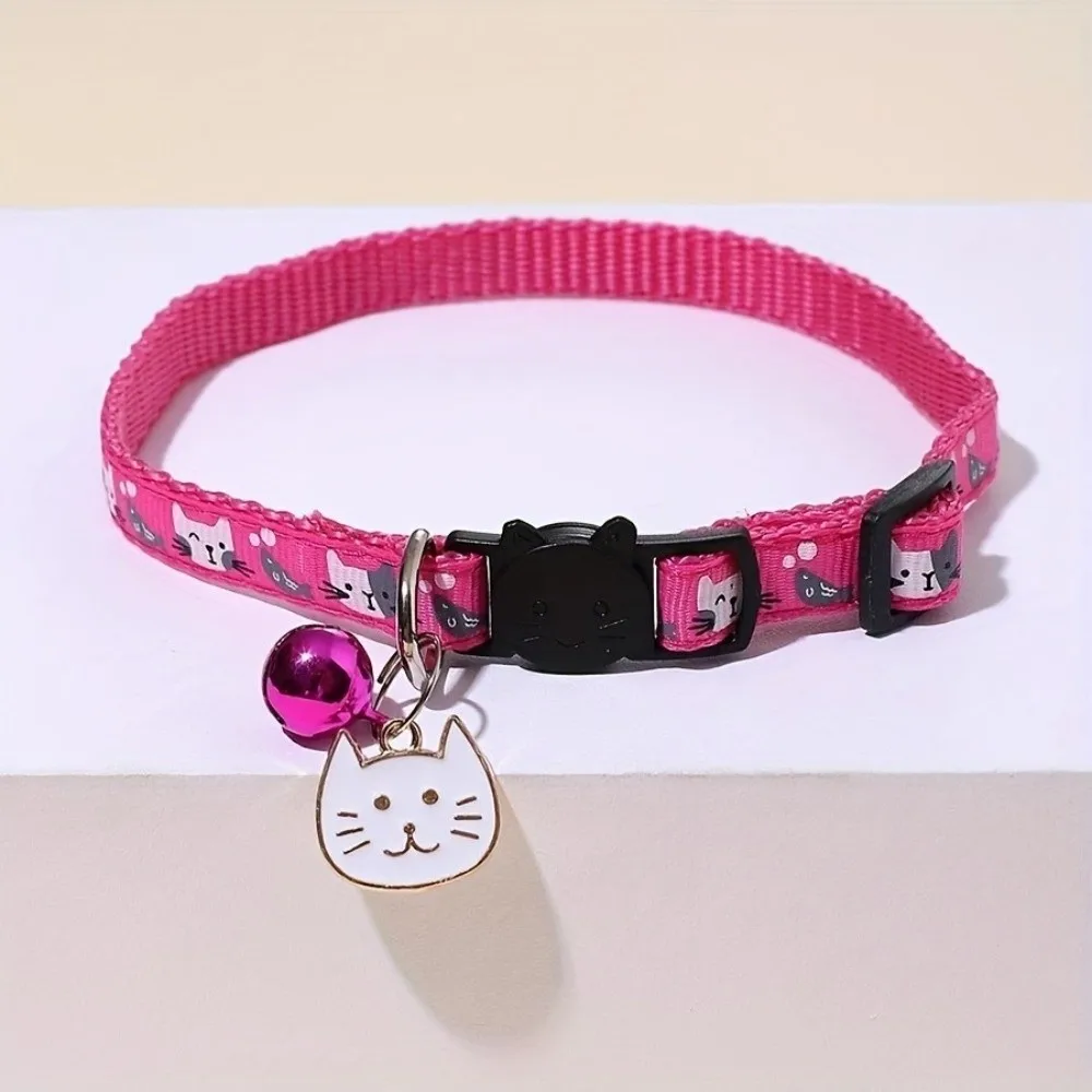 Cute Adjustable Cat Collars Bell Cat Pattern Kitten Quick Release Buckle Cartoon Pet Collar Puppy
