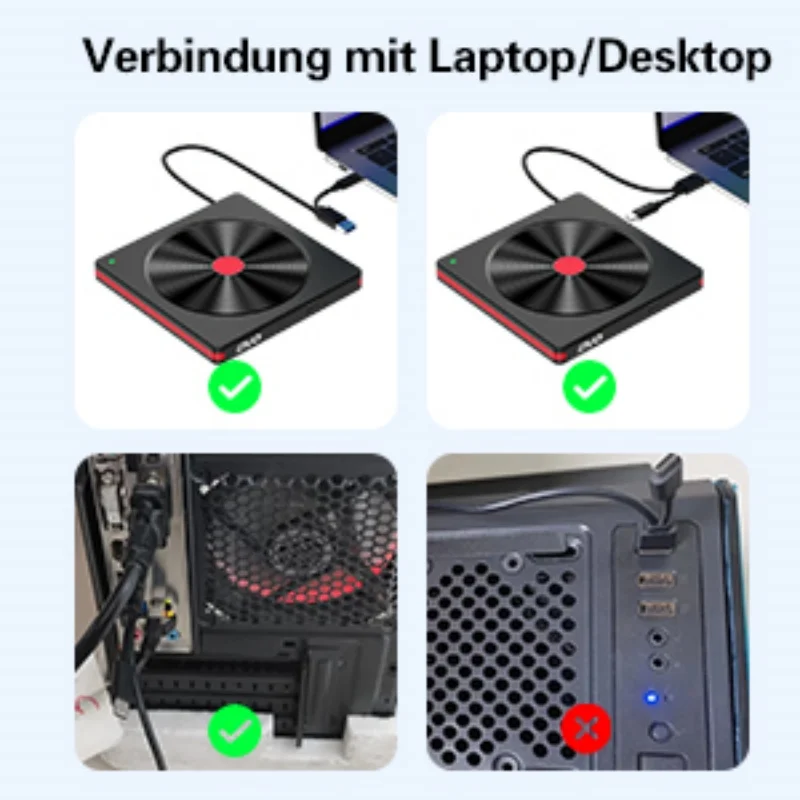 Externes CD/DVD-Laufwerk, USB 3.0 CD DVD +/-RW-Brenner CD ROM Externes DVD-Laufwerk CD-Leser DVD-Player für PC Laptop Desktop – Detail 4