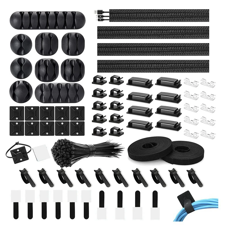 173 Pcs Cable Management Organizer Kit, Adhesive Cable Clips Holder,Cable Ties,Adhesive Wall Cable Tie,Fasten Cable Ties