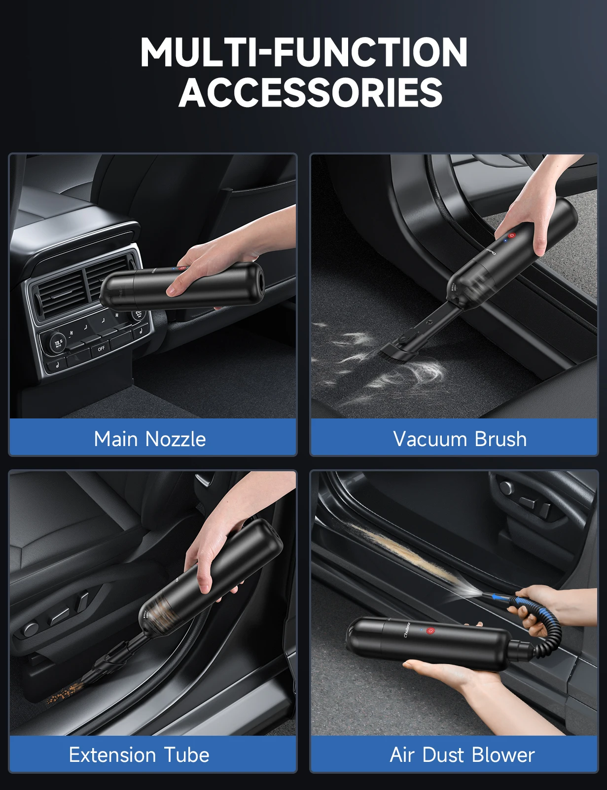 Chuboor Aspirador de coche inalámbrico True 7000Pa potente con Hepa limpia eficazmente el polvo, los restos adecuado para el coche y el hogar