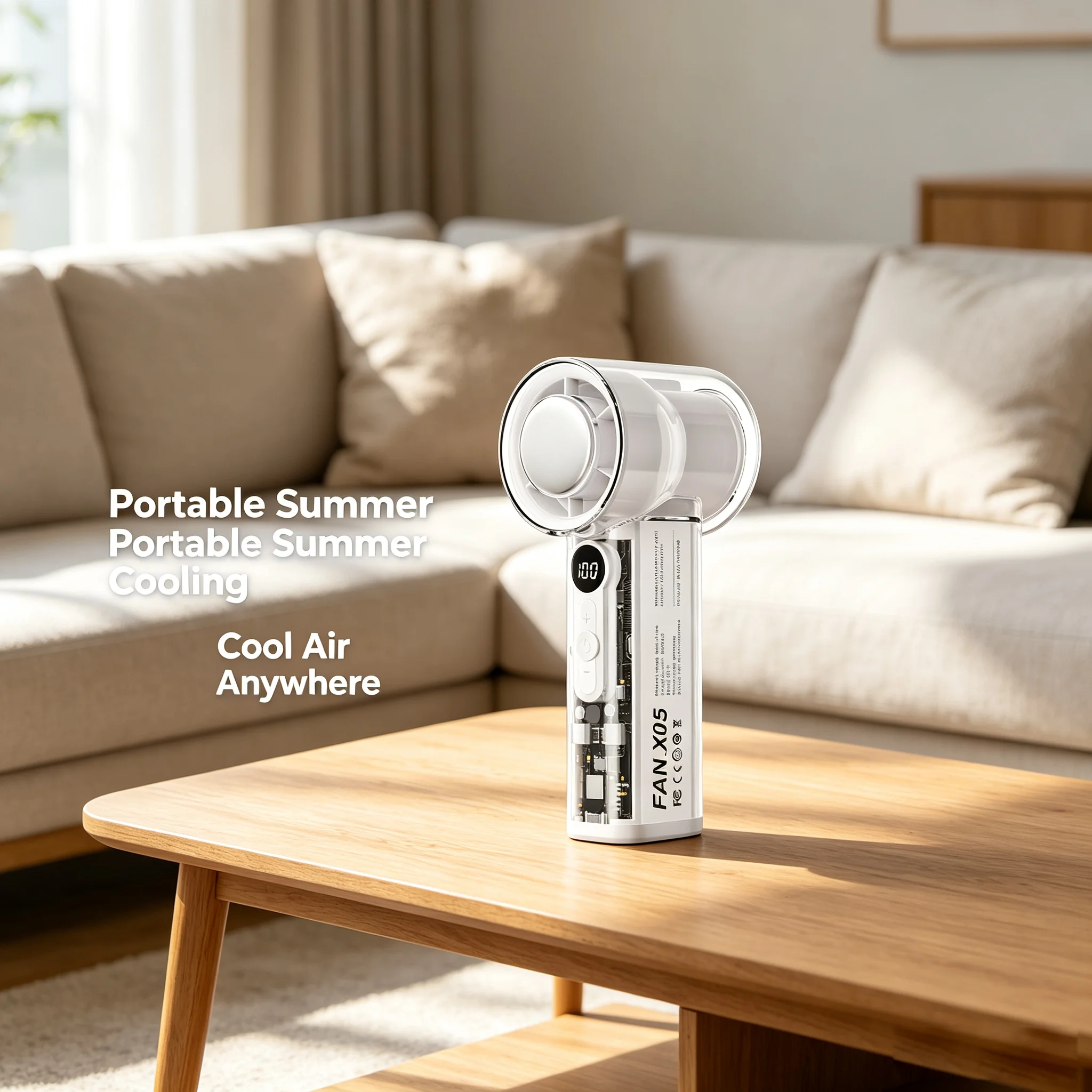 3000mAh Battery 100Gears AI Superconducting Cooling Hanging Neck Outdoor Mini Fan Handheld Folding Powerful Turbofan