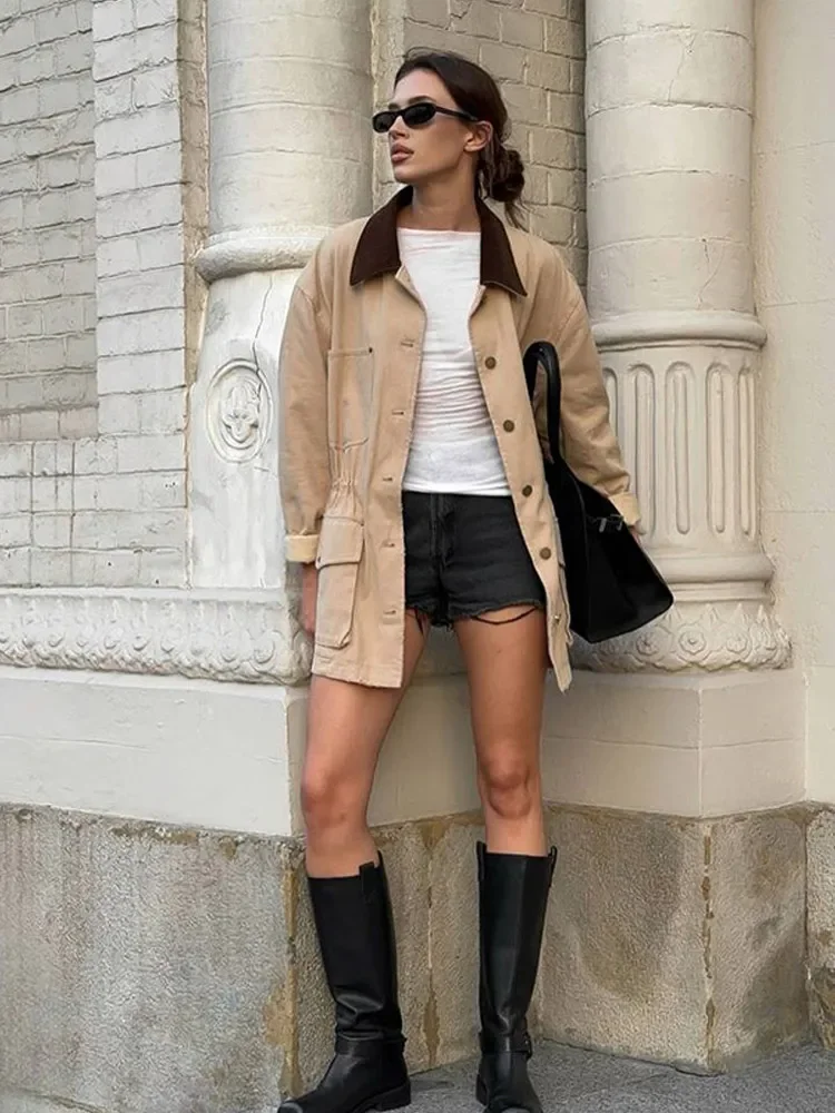 

Модное однотонное женское повседневное пальто с отложным воротником, новинка 2024, Женское пальто на пуговицах с длинными рукавами, женская верхняя одежда с карманами на осень и зиму