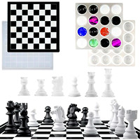 3 Pcs Silicone 3D Chess / Checkers Molds Set Portable Full Size Board Game Mold Diy Art Crafts for Kids Family School Activities
