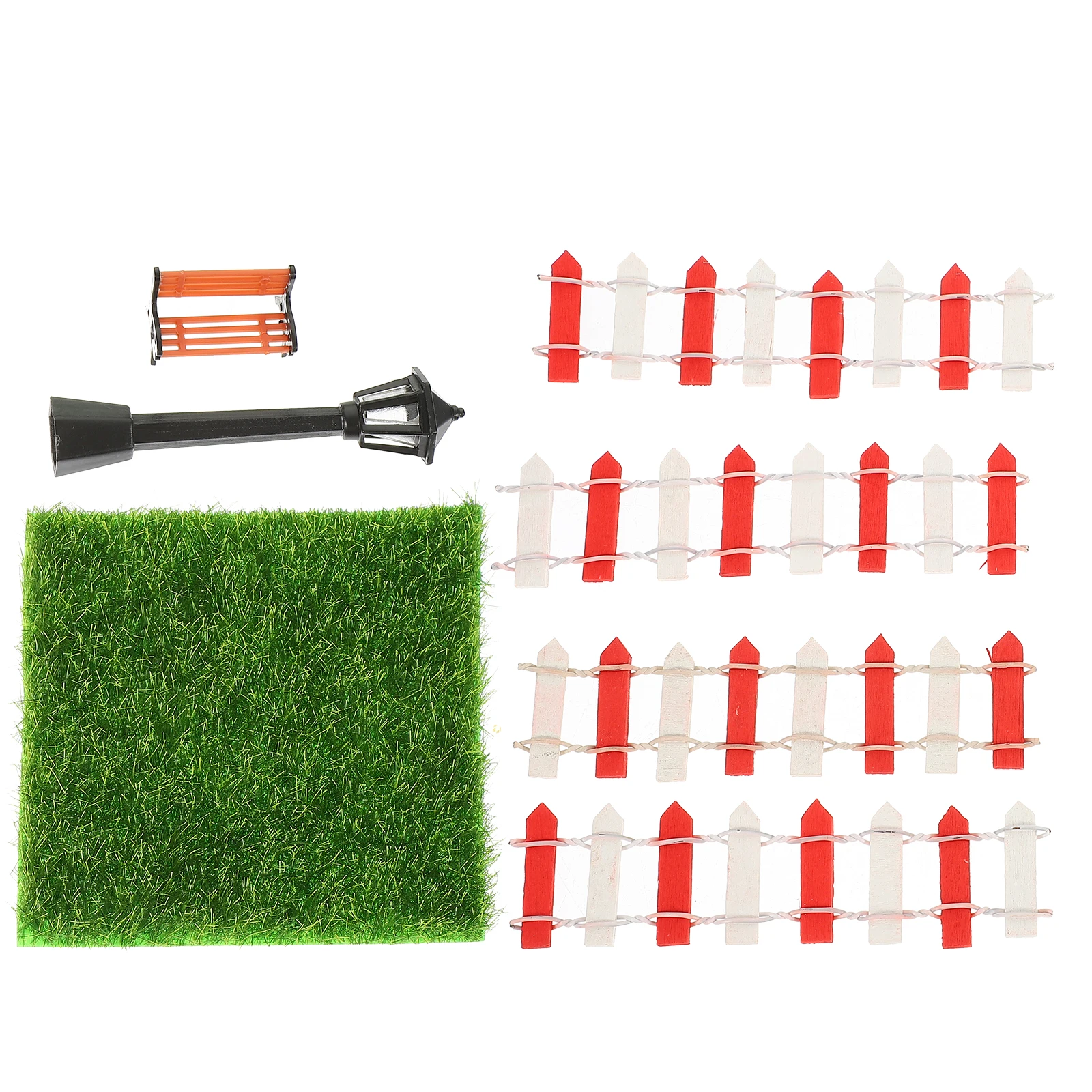 

Miniature Park Chair Lawn Decorations Realistic Mini House Accessories Street Lamp Fences House Mini Garden Landscaping