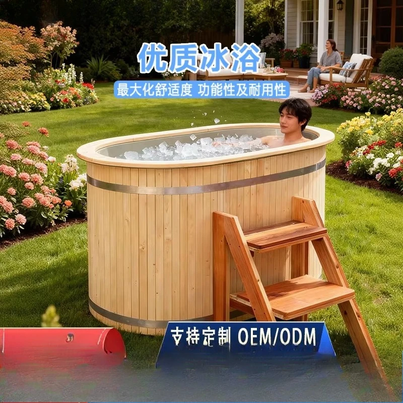 Sports Rehabilitation Cold Therapy Bath Bucket Red Cedar Material Stainless Steel Inner Tank Cold Water Bath Trade Customized Su