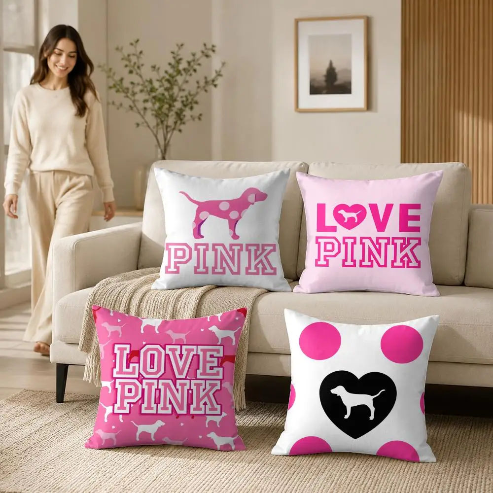 Love Pink Cushion Cover Soft Short Plush Double-Sided Printing Home Decor Machine Washable Pillow Case Gift