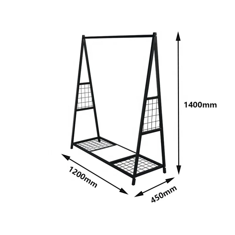 Présentoir à Vêtements et Chaussures en Fer Noir, Personnalisé T1
