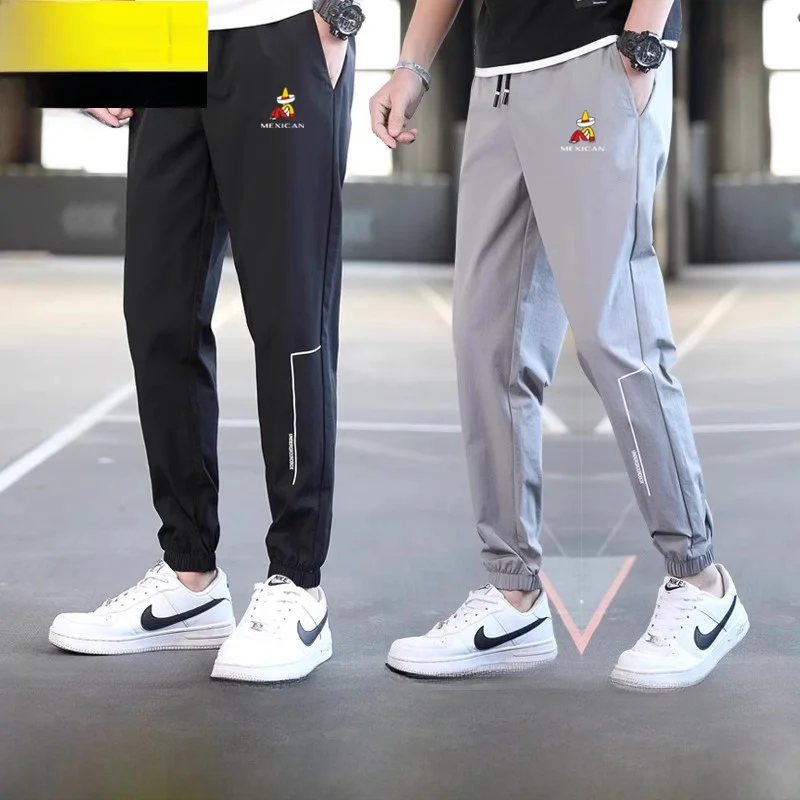 

Summer Men's Casual Ice Silk Nine-Foot Cuffed Thin Sports Pants Korean Sle Trendy Loose Fit Youthful Energy Straight Leg