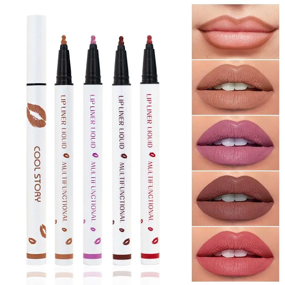 New Longwear Liquid Lip Liner 2-in-1 Waterproof Matte Lip Stain Marker Quick-Drying Long-Lasting Lipstick for Lip Makeup