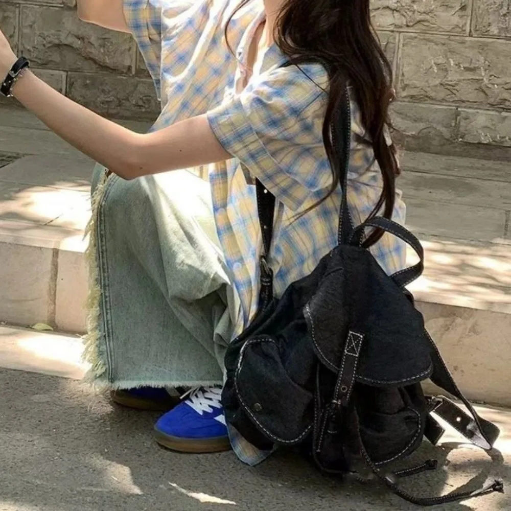 

Портативный джинсовый рюкзак большой емкости, винтажная модная сумка на плечо, универсальная холщовая дорожная сумка, школьная сумка