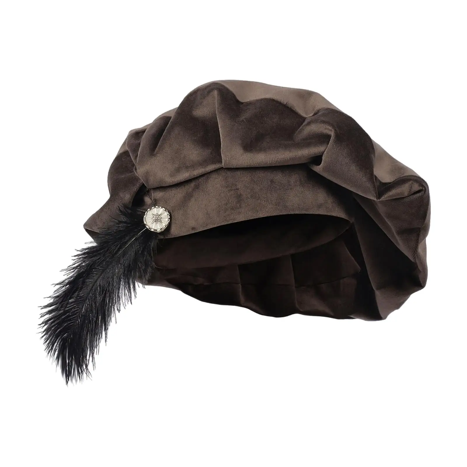 Medieval-Style Costume Hat Period-Themed Costume Hat with Long Black Feather