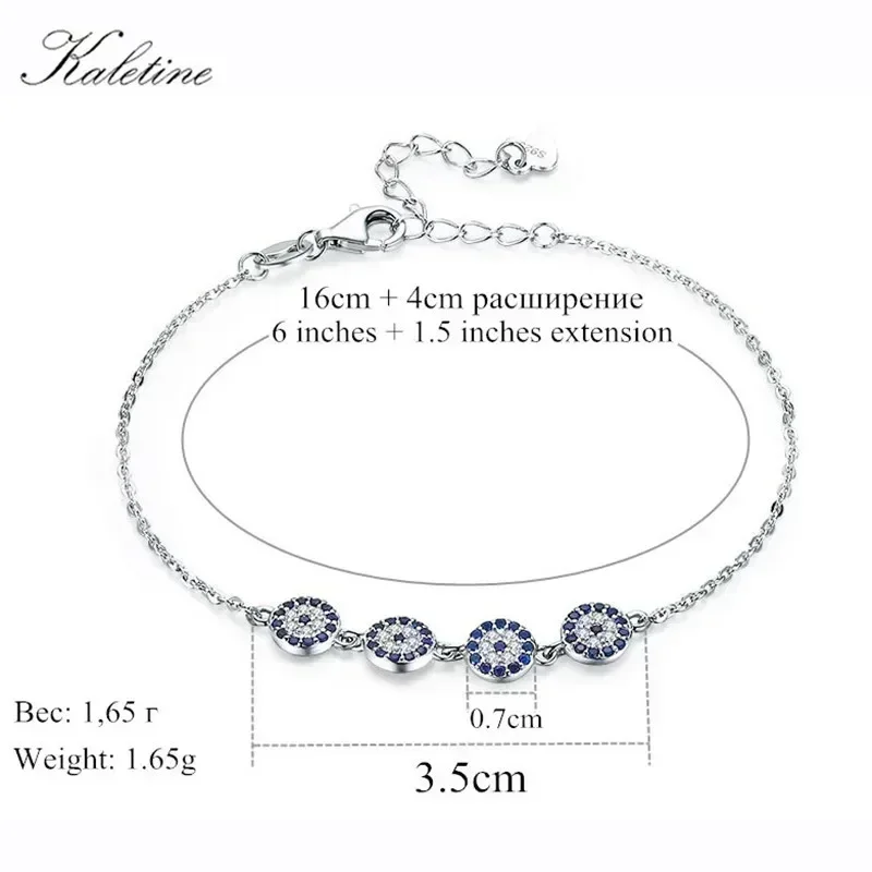 Kaletine 925 Sterling Silver Bracelet New Fashion Turkey Lucky Evil Eye Cubic Zirconia Genuine Silver Jewelry for Bracelet Women