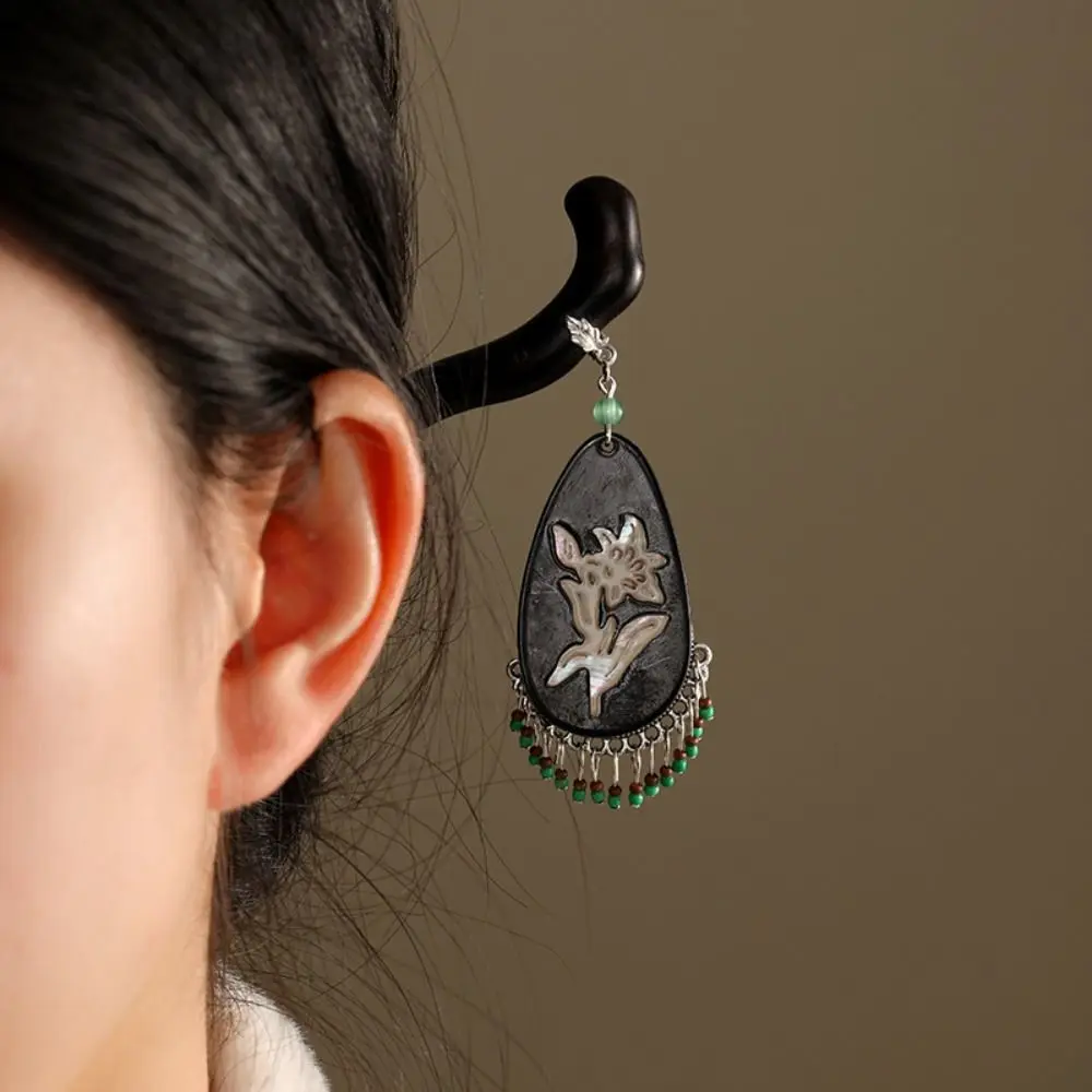 الخشب خشب الصندل الشعر عصا الفضة شرابة خشبية النمط الصيني دبوس الشعر شيونغسام الشعر عود الهلال القمر Hanfu أغطية الرأس