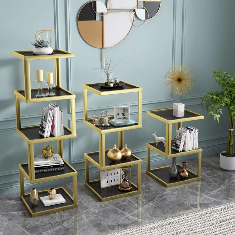 Office wrought iron decorative display stand flower stand Nordic multi-layer storage small bookshelf living room floor baffle