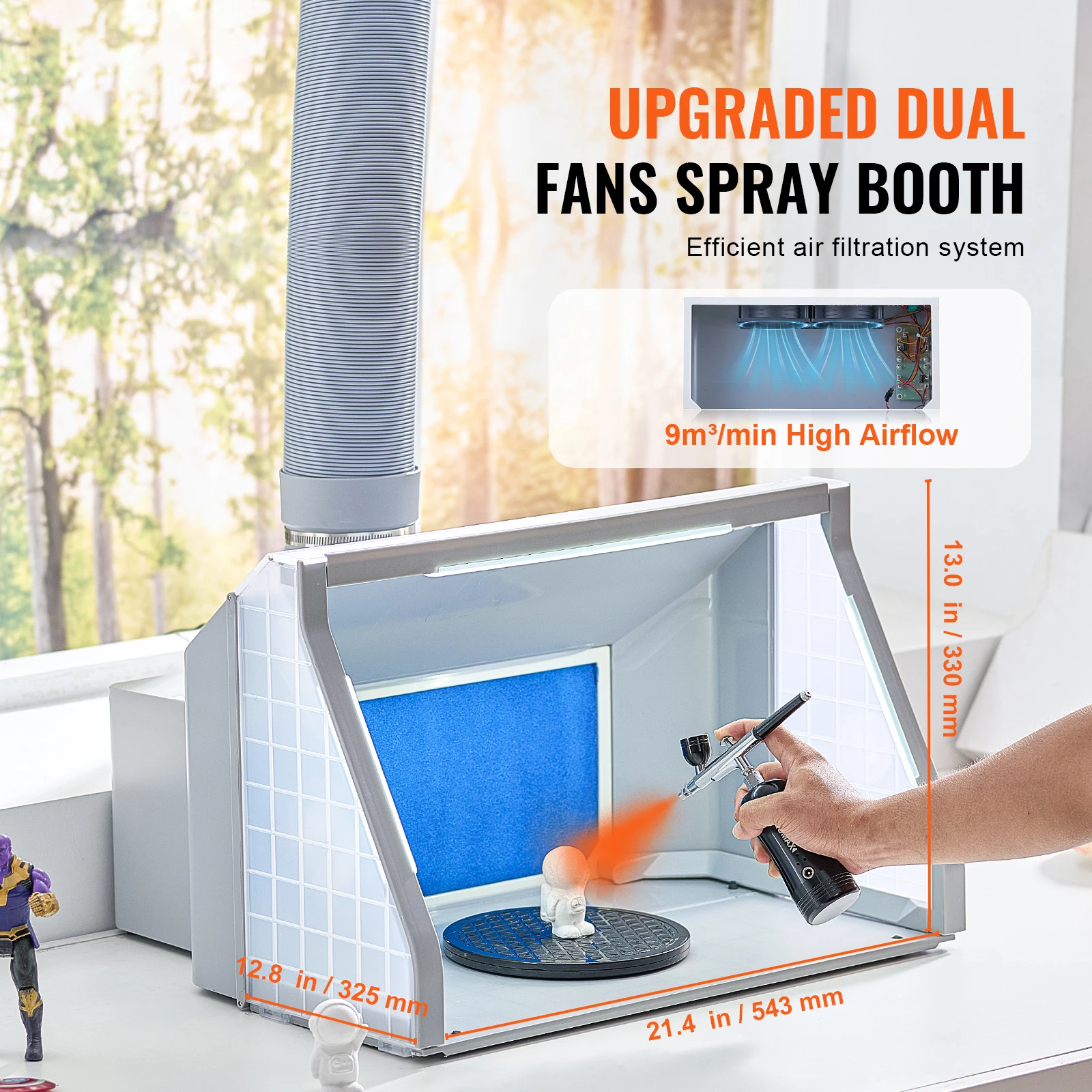 SucceBuy Airbrush Spray Booth Dual-Fans Portable Hobby Airbrush Paint Spray Booth Kit with LED Lights and Exhaust Extension Hose