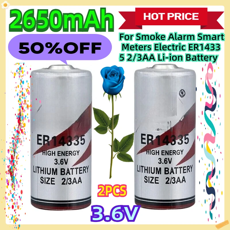 For Smoke Alarm Smart Meters 3.6V Electric ER14335 2/3AA 1650mAh Li-ion Battery 2pcs