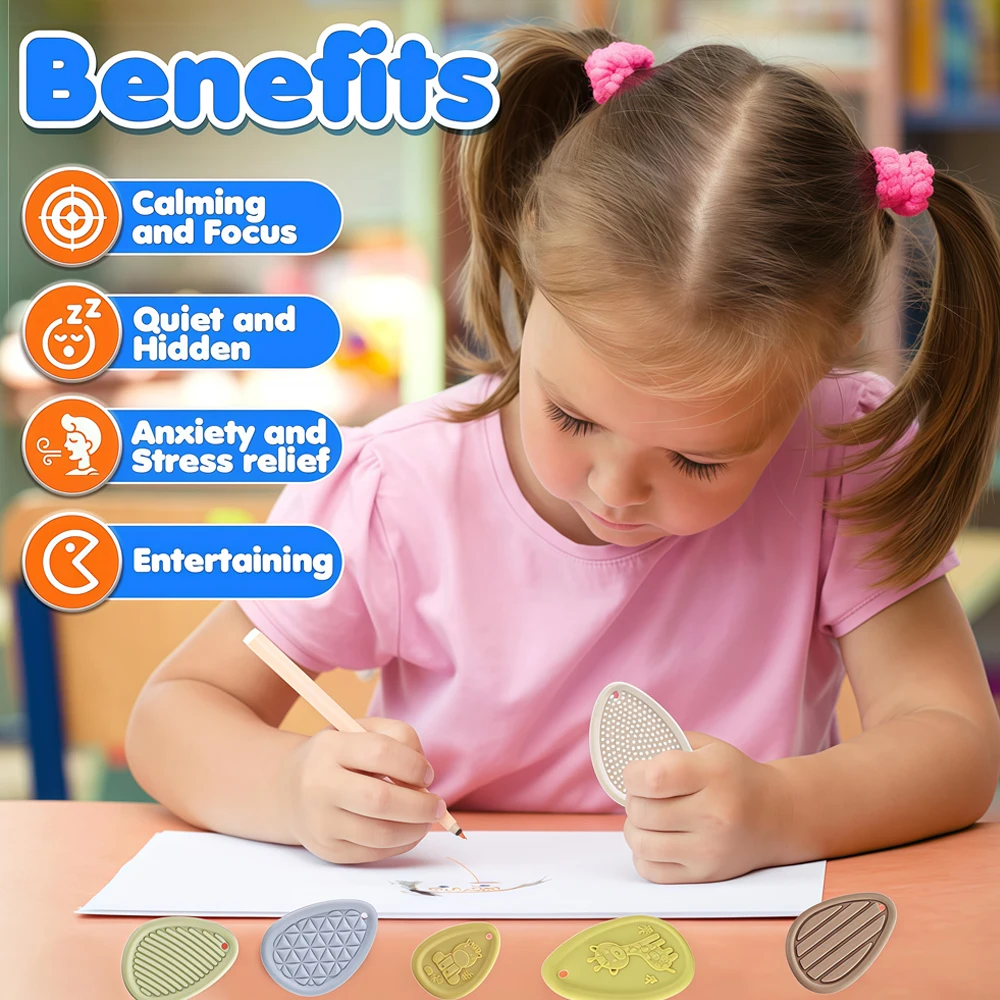 6 Pack Silicone Sensory Fidget Stones | Soft Textured Worry Stones for Kids & Adults Anxiety Relief, Autism & ADHD Calming Toy