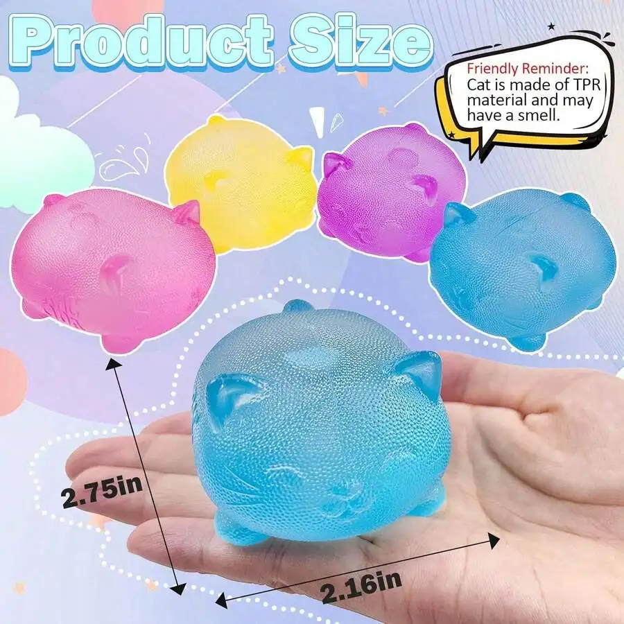 1 unidad de bola blandita de azúcar de malta con diseño de gato, color aleatorio, juguete antiestrés pegajoso de rebote lento, juguete sensorial Taba Squishy