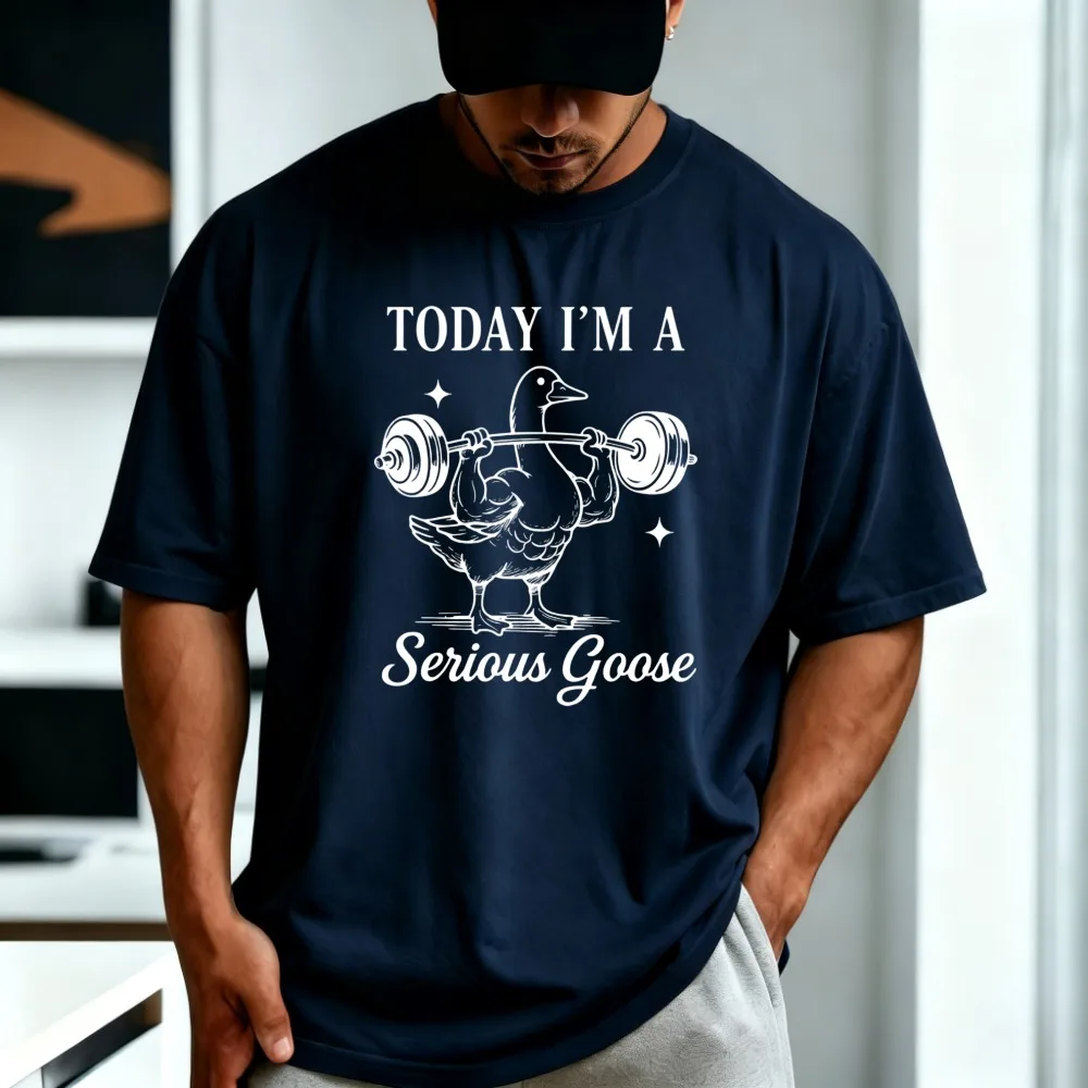 Funny Gym Serious Goose Lifting Weights TShirt Humorous Sarcastic Fitness Workout Graphic T Shirt Cotton Summer Clothing