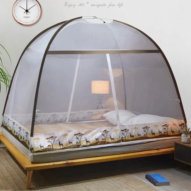 

No Installation Folding Mongolian Yurt Mosquito Net Encrypted Full Bottom Bed Canopy Double Door Double Zipper Bug Netting