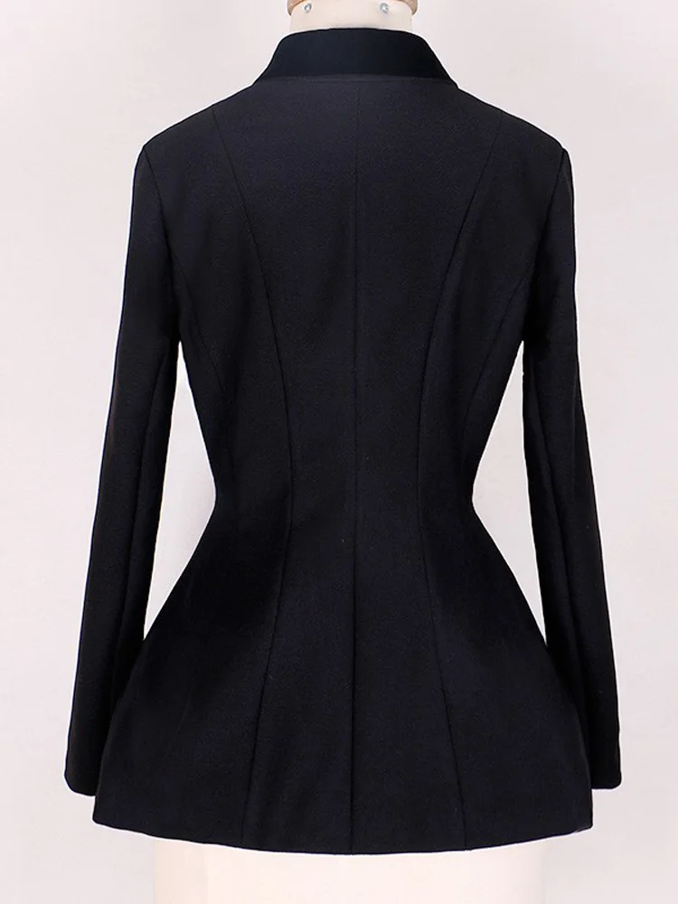 Retro Temperament Slim Autumn And Winter High Waist Long Sleeve Suit Sexy Smoking Cardigan Black Coat Female Office Lady OL