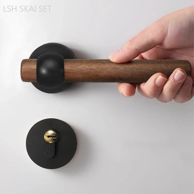 Walnut Handle Bedroom Door Lock Indoor Silent Security Door Lock Home High Quality Hardware Lockset Door Knob with Lock and Key