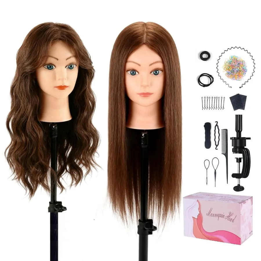 

Mannequin Head with 100 Real Human Hair for Braiding Practice and Cosmetology Training 18inch Doll Styling Head with Clamp Stan