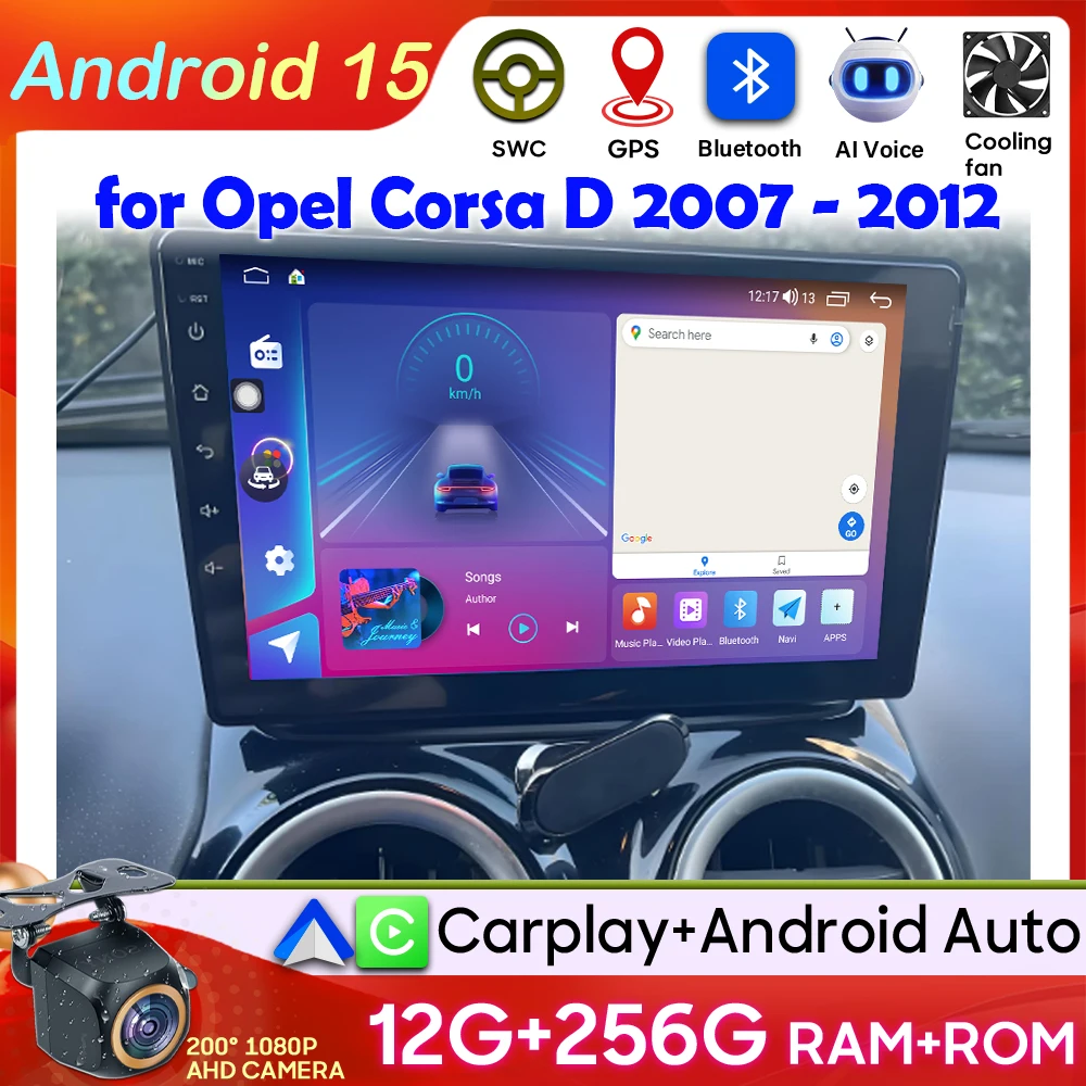 Carplay Android 15 for Opel Corsa D 2007 - 2012 Car Radio Video GPS Navigation DSP Car Monitor Autoradio BT 5G Wifi Stereo DVD