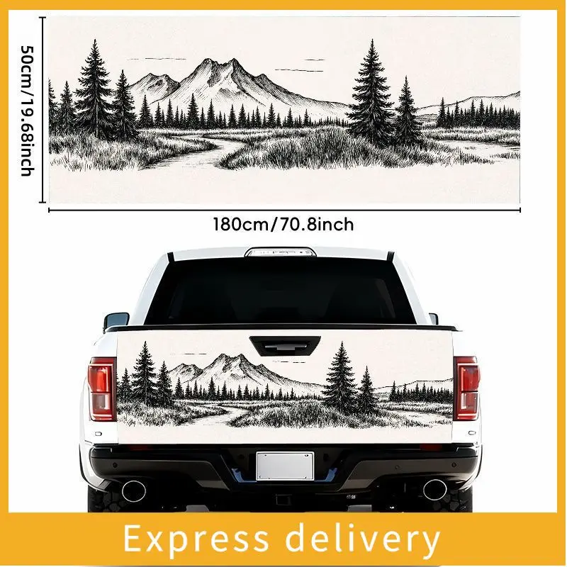 

1 large black and white natural scenery car sticker for most models - self-adhesive waterproof vinyl sticker designed with wind