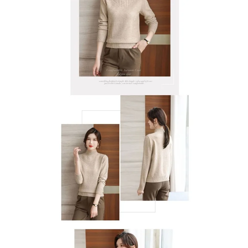 الخريف والشتاء بلون سترة المرأة السترة فضفاضة نصف الارتفاع قاع سترة أعلى #3