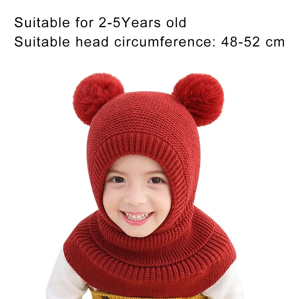 Breathable Warm Hats Two Ball Ear Protection Caps Autumn and Winter Baby Knitted Hat Windproof Head Full Face Neck Cover